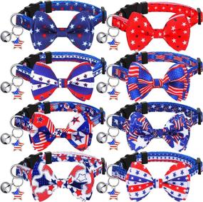 img 4 attached to 🐱 8-Piece Cat Collar with Bowtie and Bell - 4th of July Independence Day & Valentine's Day Adjustable Dog Bow Tie Collar - Breakaway Buckle Safety Holiday Puppy Collar for Cat, Dog, Kitten - Star Patterns