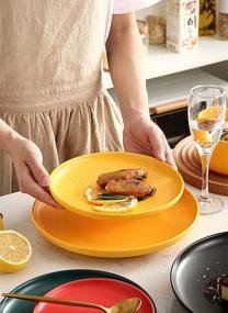 img 1 attached to Set Of 4 Round Matte Porcelain Dinner Plates With Oven Safe Glaze, 8-Inch, In Yellow Color For Serving