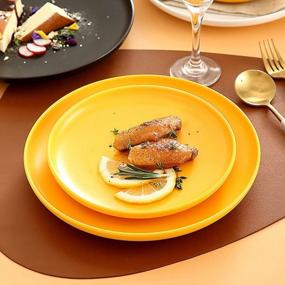 img 3 attached to Set Of 4 Round Matte Porcelain Dinner Plates With Oven Safe Glaze, 8-Inch, In Yellow Color For Serving