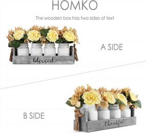 img 3 attached to Rustic Farmhouse Table Centerpiece Set With Artificial Flowers - HOMKO Mason Jar Decor For Flatware Organizer, Flower Arrangement & Garden Wedding (White, Large)