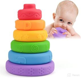 img 4 attached to 🌈 OWNONE 1 Rainbow Stacking Rings for Babies: Montessori Toy with Teething Benefits