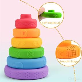 img 2 attached to 🌈 OWNONE 1 Rainbow Stacking Rings for Babies: Montessori Toy with Teething Benefits