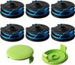 greenworks trimmer spool replacement set: thten 29242 29082 - 27ft 0.065 inch - dual line electric string trimmers - 6pack + 2 cap covers logo