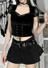 img 3 attached to Edgy Summer Style: Black Gothic Cropped Halter T-Shirts For Women/Girls With Short Sleeves