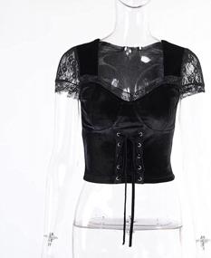 img 1 attached to Edgy Summer Style: Black Gothic Cropped Halter T-Shirts For Women/Girls With Short Sleeves