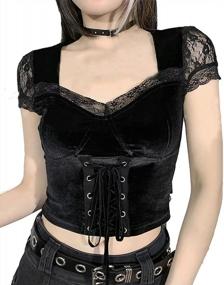 img 4 attached to Edgy Summer Style: Black Gothic Cropped Halter T-Shirts For Women/Girls With Short Sleeves