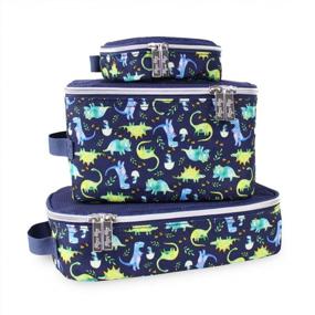 img 4 attached to Pack And Organize With Itzy Ritzy Packing Cubes - Set Of 3 Travel Organizers With Mesh Tops, Double Zippers, And Fabric Handles; Blue Dinosaurs; 3 Pack (1 Count)