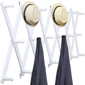 img 4 attached to Expandable Wooden Accordian Wall Hanger For Home And Office - White Coat Rack And Hat Rack For Wall With 20 Peg Hooks, Ideal For Organizing Hats And Caps