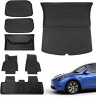 powoq fit tesla model y trunk mat floor mats cargo mat cargo liner floor liner trunk liner for 2020 2021 2022 tesla model y 5-seater accessories (four trunk mats floor mats) logo