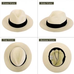 img 3 attached to Женская соломенная шляпа-панама - летняя пляжная защита от солнца с фетровой кепкой с широкими полями UPF50+