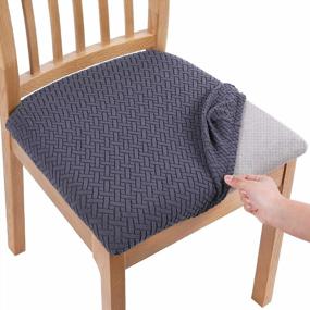 img 4 attached to Smiry Seat Covers For Dining Room Chairs Stretch Jacquard Dining Chair Seat Covers With Buckle - Set Of 6, Dark Grey