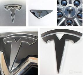 img 4 attached to 🚗 Tesla Model S Custom Cut Graphics Logo Decal Wrap Set - 14-pc Matte Black Nosecone Style