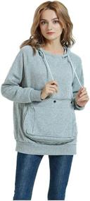 img 2 attached to Pet Pouch Hoodie: Comfortable Long Sleeve Fleece Kitten Puppy Carrier Sweatshirt for Women (Light Grey, Size Medium)