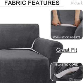 img 1 attached to 🛋️ Kiduck Velvet Plush Sofa Slipcover: Non Slip, Soft Couch Cover for 3 Cushion Couch - Large, Light Grey - Perfect Furniture Protector for Kids and Pets