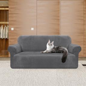 img 3 attached to 🛋️ Kiduck Velvet Plush Sofa Slipcover: Non Slip, Soft Couch Cover for 3 Cushion Couch - Large, Light Grey - Perfect Furniture Protector for Kids and Pets