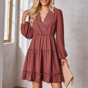 img 1 attached to Women'S Swiss Dot Ruffle Long Sleeve Swing Dress - Fall Casual Loose Fit Mini V Neck
