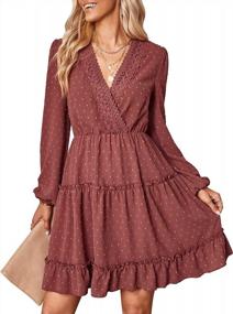img 4 attached to Women'S Swiss Dot Ruffle Long Sleeve Swing Dress - Fall Casual Loose Fit Mini V Neck