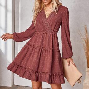 img 2 attached to Women'S Swiss Dot Ruffle Long Sleeve Swing Dress - Fall Casual Loose Fit Mini V Neck