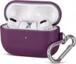 handmade leather airpods pro case with keychain - fully wrapped full-grain leather cover, portable dust proof shell for apple air pods pro - light purple logo