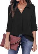 women's casual work blouse with collared chiffon tunic and cuffed sleeves - youtalia logo