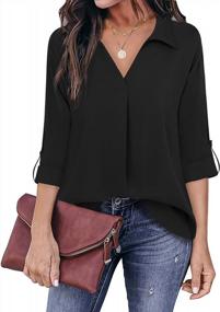 img 4 attached to Women'S Casual Work Blouse With Collared Chiffon Tunic And Cuffed Sleeves - Youtalia