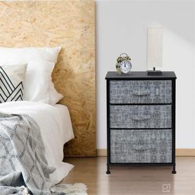 img 2 attached to 🛏️ Versatile Sorbus Nightstand: 3-Drawer Bedside Furniture with Stylish Steel Frame, Wood Top, Easy Pull Fabric Bins - Ideal for Home, Bedroom, Office, College Dorm (Gray/Black)