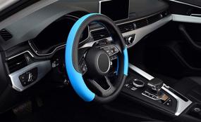 img 1 attached to LABBYWAY Microfiber Leather Steering Wheel Cover - Universal Fit 15 Inch Car Wheel Protector, Anti-Slip (Black and Blue)