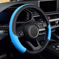 labbyway microfiber leather steering wheel cover - universal fit 15 inch car wheel protector, anti-slip (black and blue) логотип