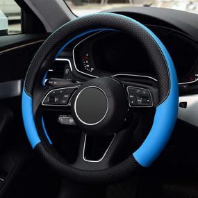 img 3 attached to LABBYWAY Microfiber Leather Steering Wheel Cover - Universal Fit 15 Inch Car Wheel Protector, Anti-Slip (Black and Blue)