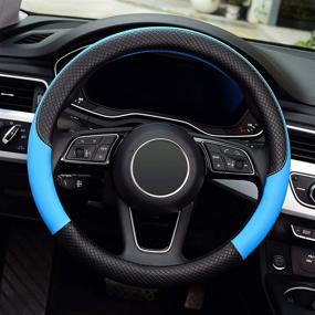 img 2 attached to LABBYWAY Microfiber Leather Steering Wheel Cover - Universal Fit 15 Inch Car Wheel Protector, Anti-Slip (Black and Blue)