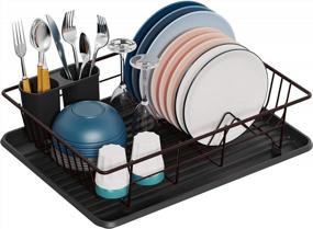 img 4 attached to Стеллаж для сушки посуды GSlife, небольшая стеллаж для посуды с подносом, компактная сушилка для посуды для кухонного шкафа, бронза