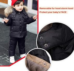 img 3 attached to SANMIO Kids Two Piece Snowsuit, Toddler Winter Hooded Puffer Down Jacket Coat With Ski Bib Pant Set