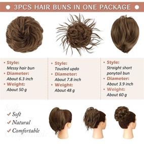 img 3 attached to BARSDAR 3PCS Hair Bun Extensions, Messy Bun Hairpiece Straight Short Ponytail Bun Tousled Updo Hair Extension Curly Synthetic Chignon Elastic Easy Hair Scrunchie For Women -Dark Brown Mix Auburn Evenly