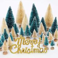 36-piece set of artificial mini christmas trees: bottle brush, snow-frosted, and mini sisal trees with merry christmas letters and wood bases - perfect winter snow ornaments for tabletop displays logo