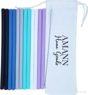 premium set of 12 reusable silicone drinking straws - bpa free & eco-friendly - complete with cleaning brush, carry case - black, white, teal, purple, grey, blue - 100% food quality safe logo