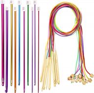 complete 23-piece tunisian crochet hooks set: bamboo & aluminum, includes 12pcs 🧶 3-10mm bamboo knitting needle + 11pcs 2-8mm multi color tunisian afghan aluminum crochet hooks logo