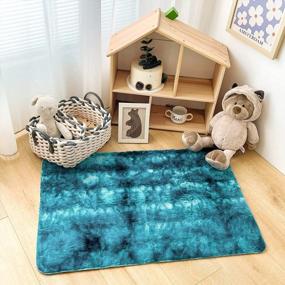 img 2 attached to NEWCOSPLAY Faux Fur Area Rug Rainbow Tie Dye Carpet Playing Mat For Girls Bedroom Living Room Home Décor (3' X 5', Blue Rainbow)