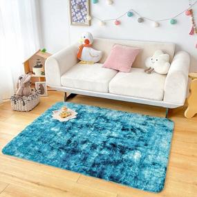 img 1 attached to NEWCOSPLAY Faux Fur Area Rug Rainbow Tie Dye Carpet Playing Mat For Girls Bedroom Living Room Home Décor (3' X 5', Blue Rainbow)