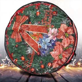 img 1 attached to Red Christmas Wreath Storage Bag 24" - Garland Holiday Container With Clear Window - Tear Resistant Fabric - 24" X 24" X 8