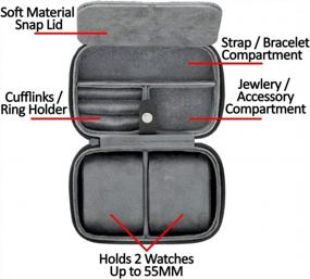img 3 attached to Portable 2-Watch Travel Case Storage Organizer By ROTHWELL - Fits Watches Up To 50Mm (Black/Grey)