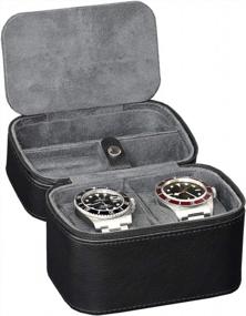 img 2 attached to Portable 2-Watch Travel Case Storage Organizer By ROTHWELL - Fits Watches Up To 50Mm (Black/Grey)