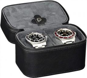img 1 attached to Portable 2-Watch Travel Case Storage Organizer By ROTHWELL - Fits Watches Up To 50Mm (Black/Grey)