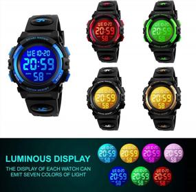 img 2 attached to Waterproof Digital Sports Watch For Boys And Girls - Electronic Analog Quartz With 7 Colorful LED, Alarm, Stopwatch, Silicone Band, And Luminous Display