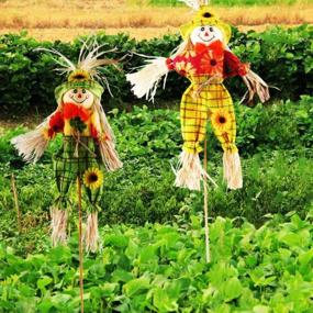 img 3 attached to 3 Pack Halloween Scarecrows Decor - Fall Harvest Standing Scarecrow For Thanksgiving, Garden, Yard & Porch Birds Away Decoration
