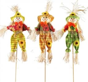 img 4 attached to 3 Pack Halloween Scarecrows Decor - Fall Harvest Standing Scarecrow For Thanksgiving, Garden, Yard & Porch Birds Away Decoration