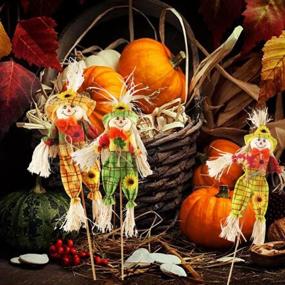 img 1 attached to 3 Pack Halloween Scarecrows Decor - Fall Harvest Standing Scarecrow For Thanksgiving, Garden, Yard & Porch Birds Away Decoration