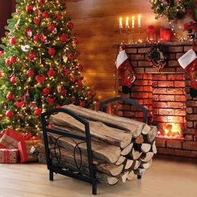 img 1 attached to PHI VILLA 17 Inch Small Firewood Log Rack Indoor/Outdoor Steel Wood Storage Log Rack Bin Wood Holder Fireplace Accessories Circle Design, Black
