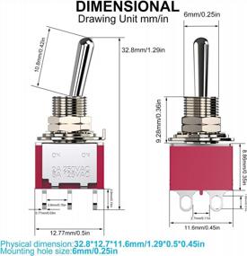 img 3 attached to 5PCS 6 Terminal 2 Position ON-ON Toggle Switch - 250V AC 2A, 125V AC 5A - Red DIYhz