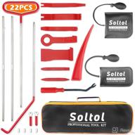 22-piece professional vehicle tool kit by soltol: includes long reach hook, air wedge pump, non-marring wedge, auto trim removal tools, and carrying bag logo