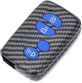 img 2 attached to 🔵 Carbon Fiber + Silicone Button Remote Key Fob Cover Case for Toyota 4Runner Avalon Camry Corolla Land Cruiser Venza RAV4 Subaru BRZ (Blue)